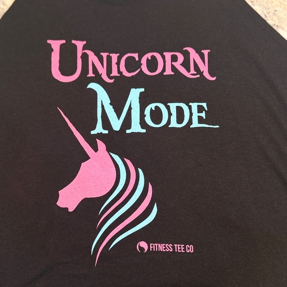 Women's Unicorn Mode Muscle Tee - Black, Pink, Blue - Picture 1 of 5